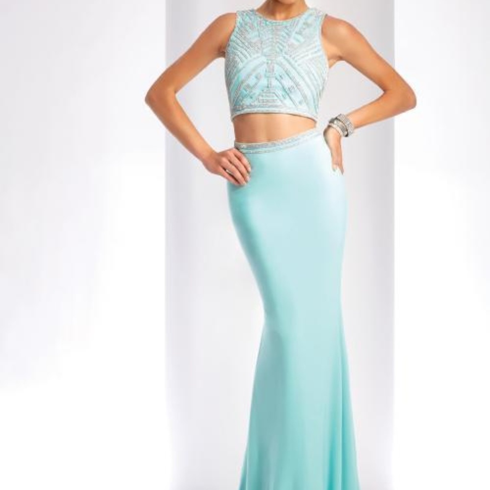 CLARISSE 3438 SPARKLE 2 PC SKIRT SET SEAFOAM $325
